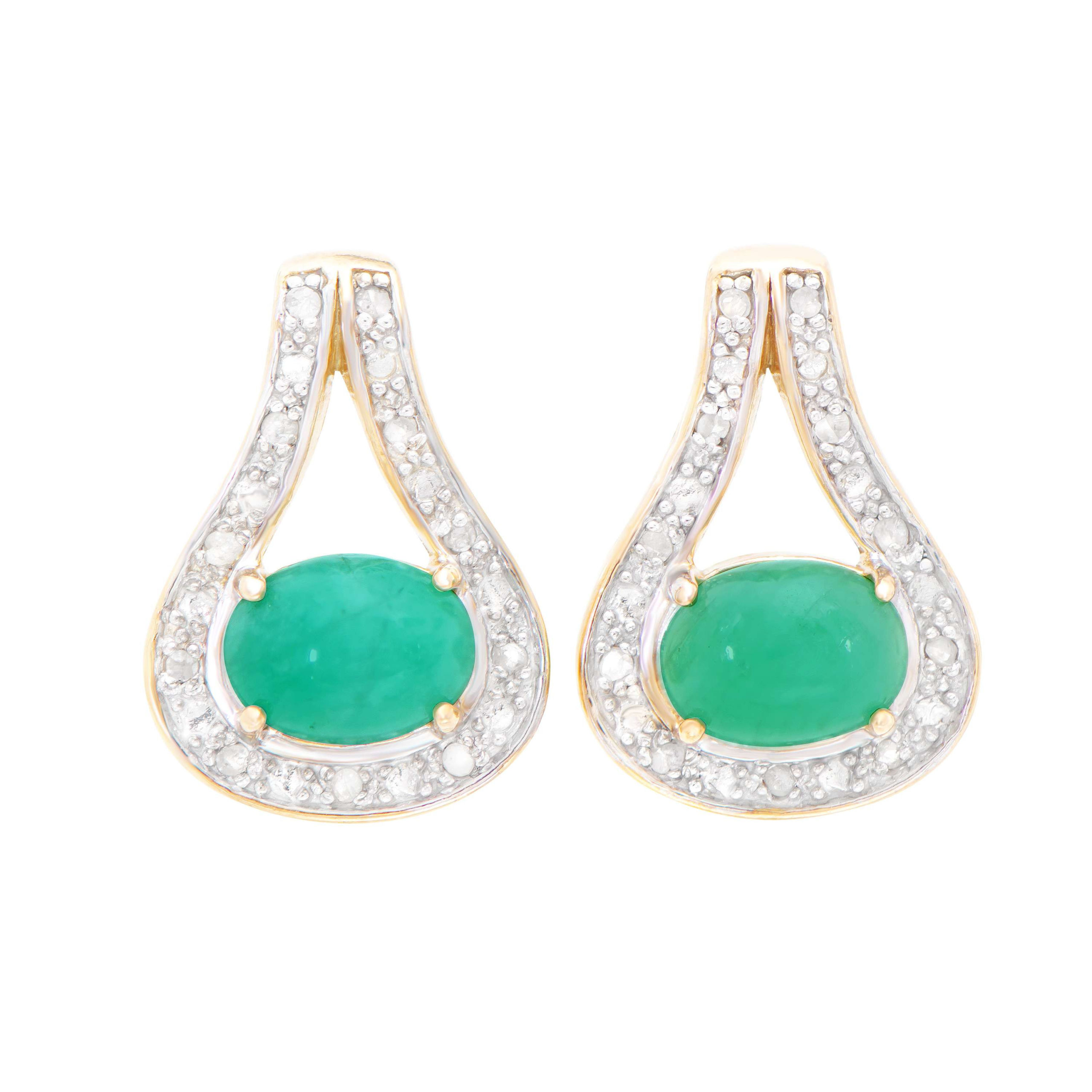 1.60 Total CTW Pair of (2) Diamond & Emeralds 18K Yellow Gold Plated Sterling Silver Earrings I, I3 (GLS) at PristineAuction.com 1.60 Total CTW Pair of (2) Diamond & Emeralds 18K Yellow Gold Plated Sterling Silver Earrings I, I3 (GLS) at PristineAuction.com