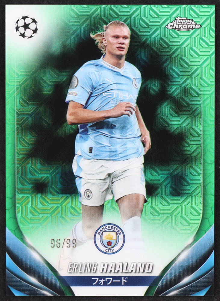 Erling Haaland 2023-24 Topps Chrome UEFA Japan #39 Green Mojo #96/99 at PristineAuction.com Erling Haaland 2023-24 Topps Chrome UEFA Japan #39 Green Mojo #96/99 at PristineAuction.com