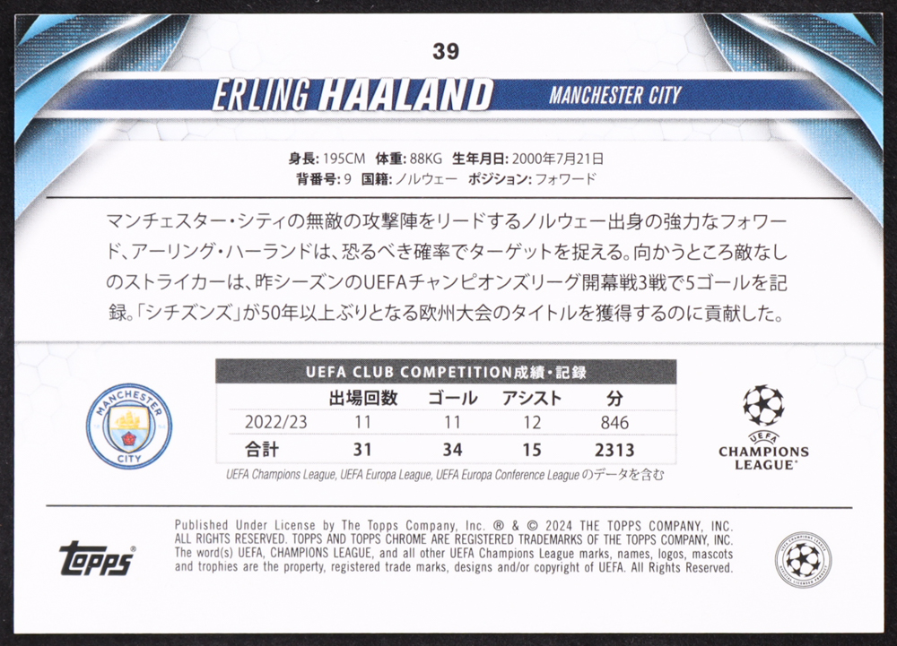 Erling Haaland 2023-24 Topps Chrome UEFA Japan #39 Green Mojo #96/99 at PristineAuction.com Erling Haaland 2023-24 Topps Chrome UEFA Japan #39 Green Mojo #96/99 at PristineAuction.com