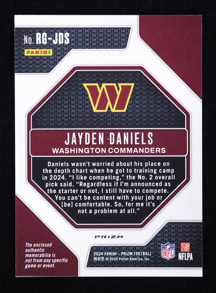 Jayden Daniels 2024 Panini Prizm Rookie Gear #2 RC at PristineAuction.com Jayden Daniels 2024 Panini Prizm Rookie Gear #2 RC at PristineAuction.com