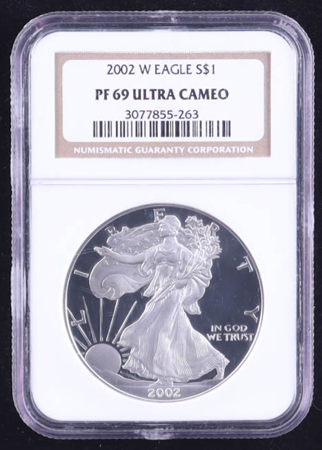 2002-W Proof American Silver Eagle (NGC PF69 ULTRA CAMEO) at PristineAuction.com 2002-W Proof American Silver Eagle (NGC PF69 ULTRA CAMEO) at PristineAuction.com