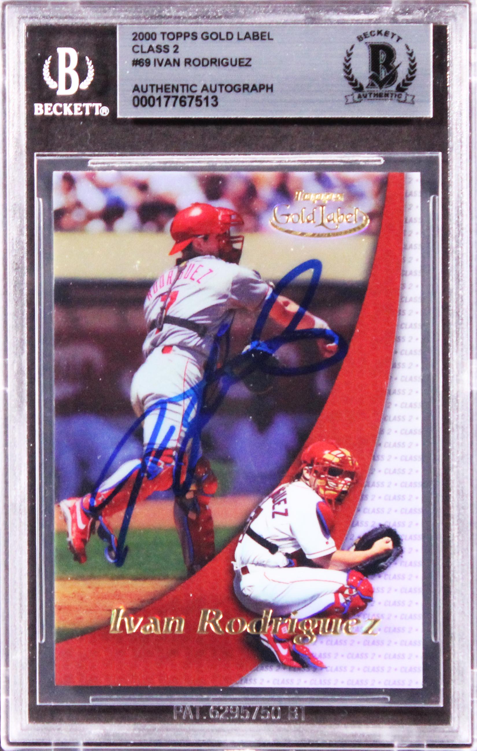Ivan Rodriguez Signed 2000 Topps Gold Label Class 2 #69 (BGS) at PristineAuction.com Ivan Rodriguez Signed 2000 Topps Gold Label Class 2 #69 (BGS) at PristineAuction.com
