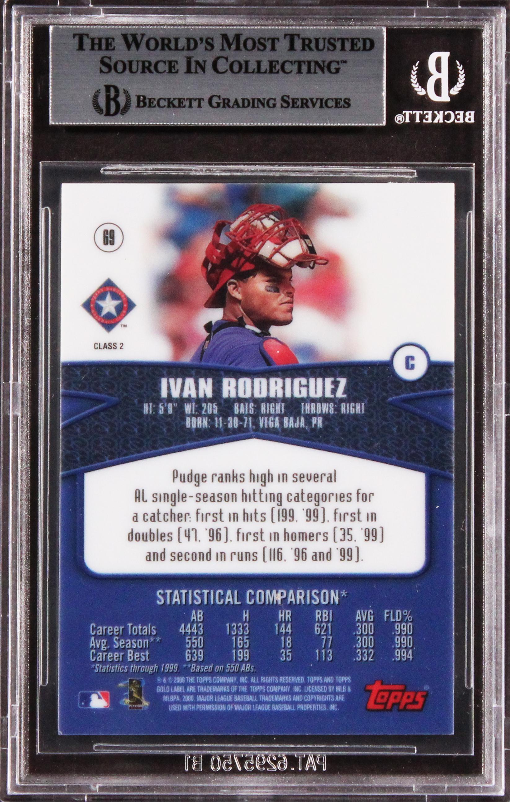 Ivan Rodriguez Signed 2000 Topps Gold Label Class 2 #69 (BGS) at PristineAuction.com Ivan Rodriguez Signed 2000 Topps Gold Label Class 2 #69 (BGS) at PristineAuction.com