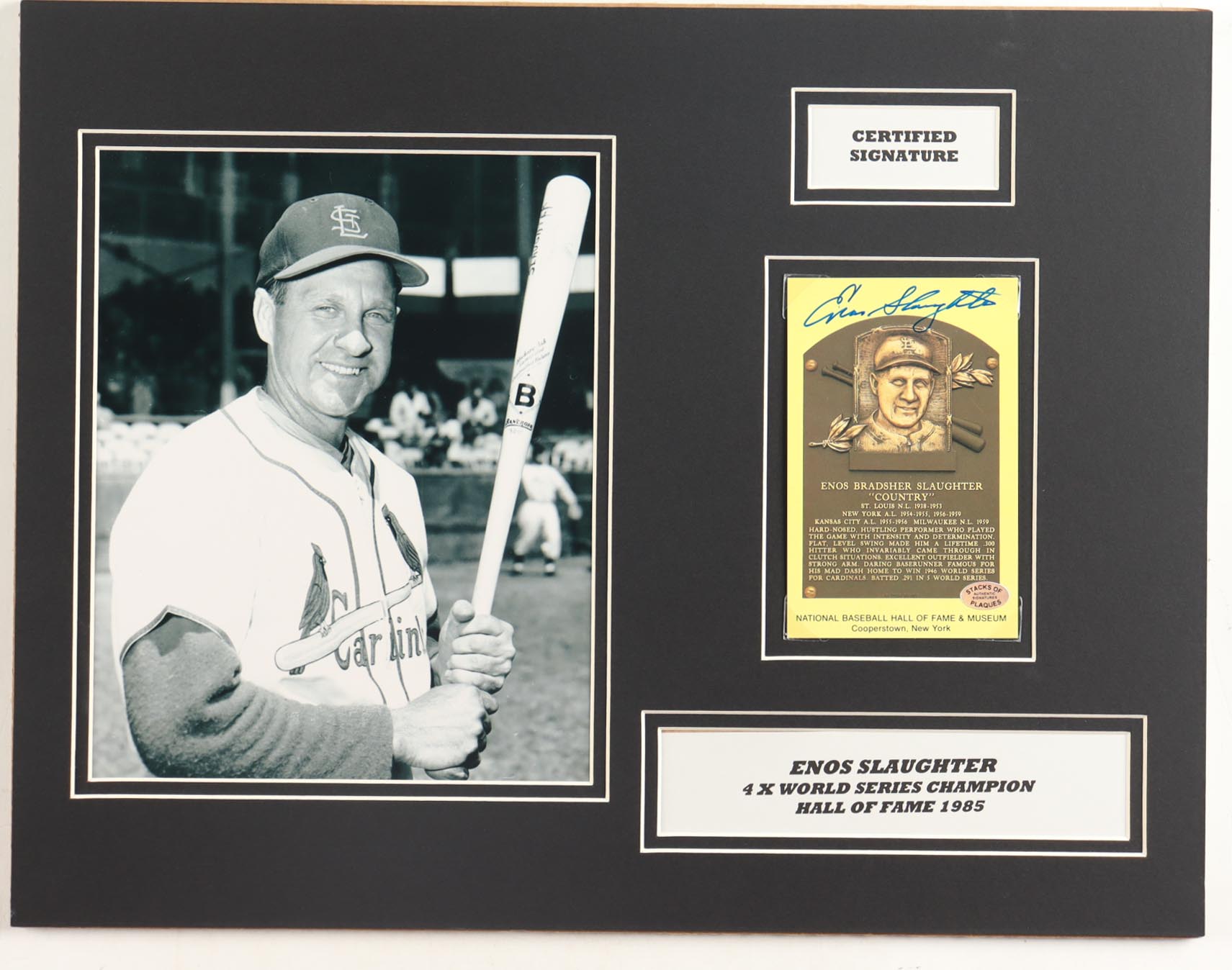 Enos Slaughter Signed Cardinals 14x18 Custom Matted Hall Of Fame Postcard Display (SOP) at PristineAuction.com Enos Slaughter Signed Cardinals 14x18 Custom Matted Hall Of Fame Postcard Display (SOP) at PristineAuction.com