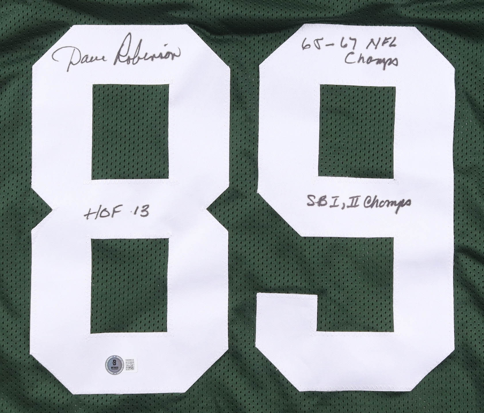 Dave Robinson Signed Jersey Inscribed "HOF 13", "65-67 NFL Champs", & "SB I, II Champs" (Beckett) at PristineAuction.com Dave Robinson Signed Jersey Inscribed "HOF 13", "65-67 NFL Champs", & "SB I, II Champs" (Beckett) at PristineAuction.com