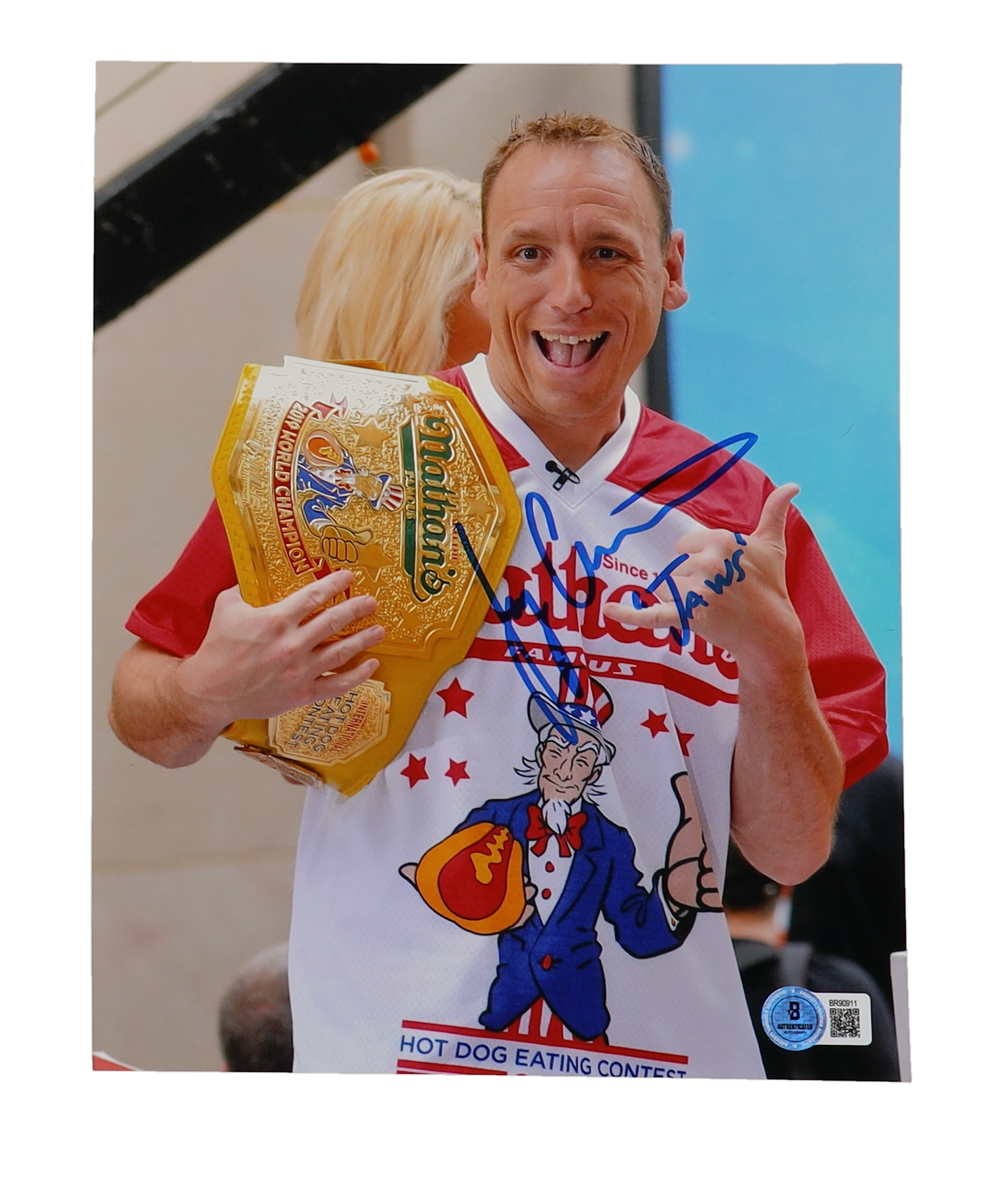 Joey Chestnut Signed 8x10 Photo Inscribed "Jaws" (Beckett) at PristineAuction.com Joey Chestnut Signed 8x10 Photo Inscribed "Jaws" (Beckett) at PristineAuction.com