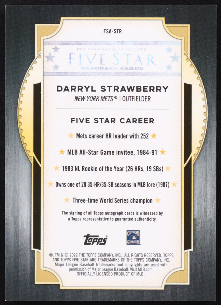 Darryl Strawberry 2022 Topps Five Star Autographs #FSASTR at PristineAuction.com Darryl Strawberry 2022 Topps Five Star Autographs #FSASTR at PristineAuction.com