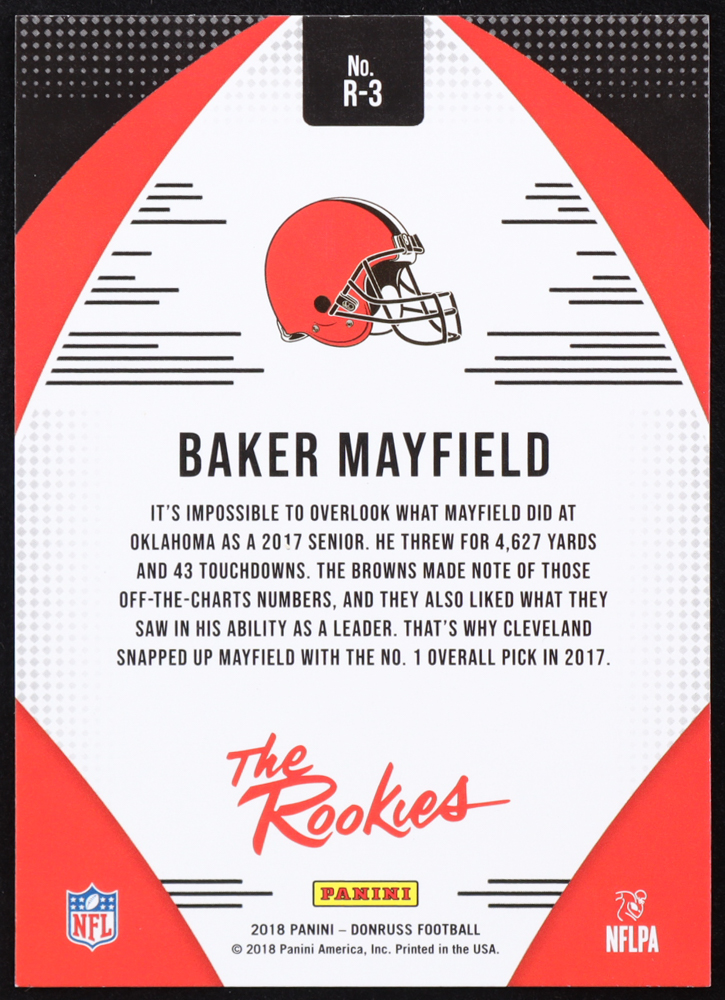 Baker Mayfield 2018 Donruss The Rookies #R3 at PristineAuction.com Baker Mayfield 2018 Donruss The Rookies #R3 at PristineAuction.com