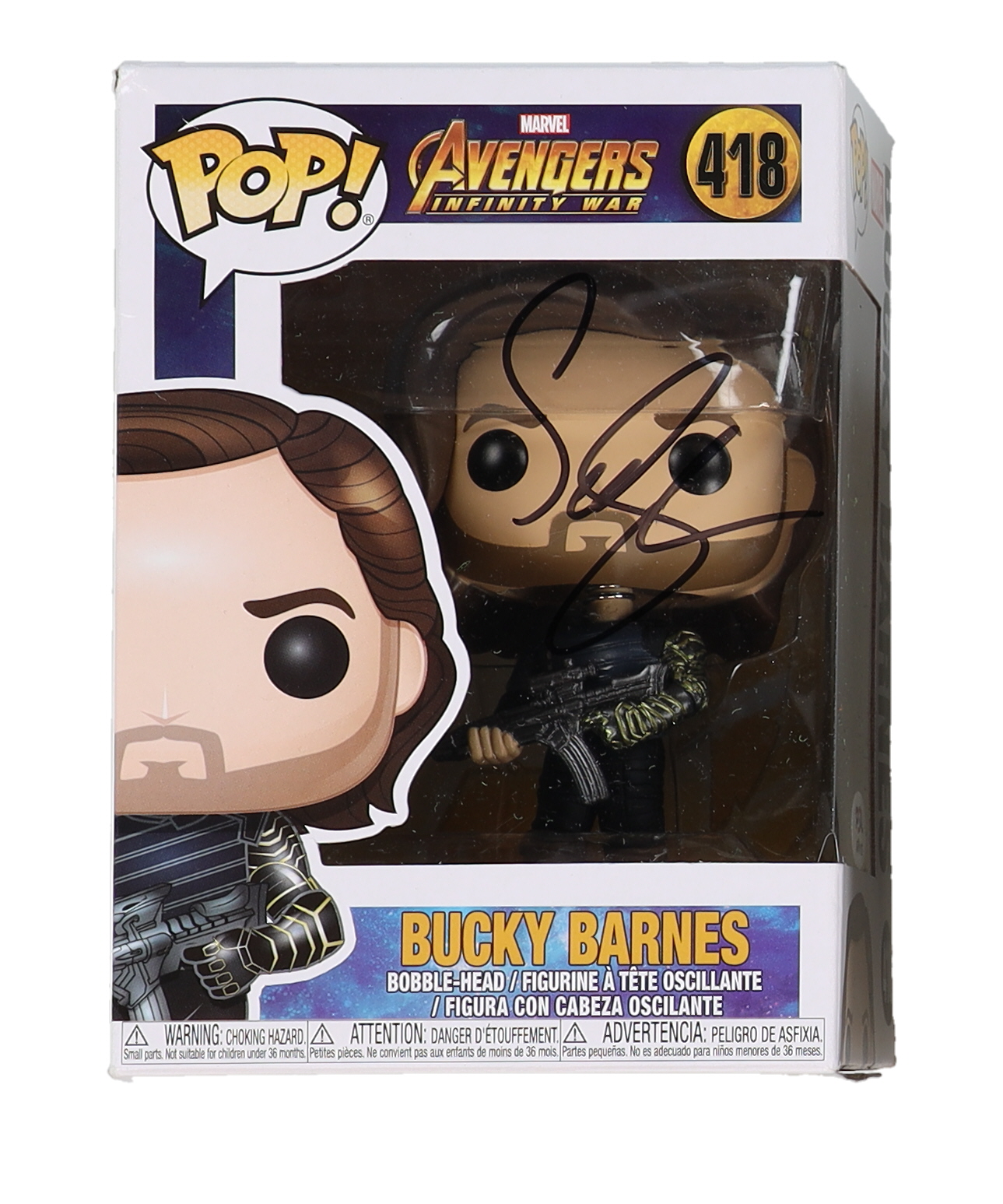 Sebastian Stan Signed "The Avengers: Infinity War" #418 Bucky Barnes Bobble-Head Funko Pop! Vinyl Figure (PSA) at PristineAuction.com Sebastian Stan Signed "The Avengers: Infinity War" #418 Bucky Barnes Bobble-Head Funko Pop! Vinyl Figure (PSA) at PristineAuction.com