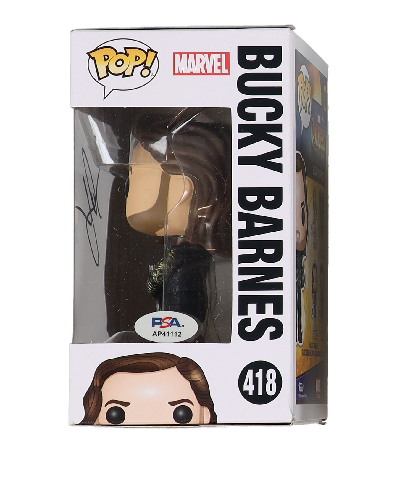 Sebastian Stan Signed "The Avengers: Infinity War" #418 Bucky Barnes Bobble-Head Funko Pop! Vinyl Figure (PSA) at PristineAuction.com Sebastian Stan Signed "The Avengers: Infinity War" #418 Bucky Barnes Bobble-Head Funko Pop! Vinyl Figure (PSA) at PristineAuction.com
