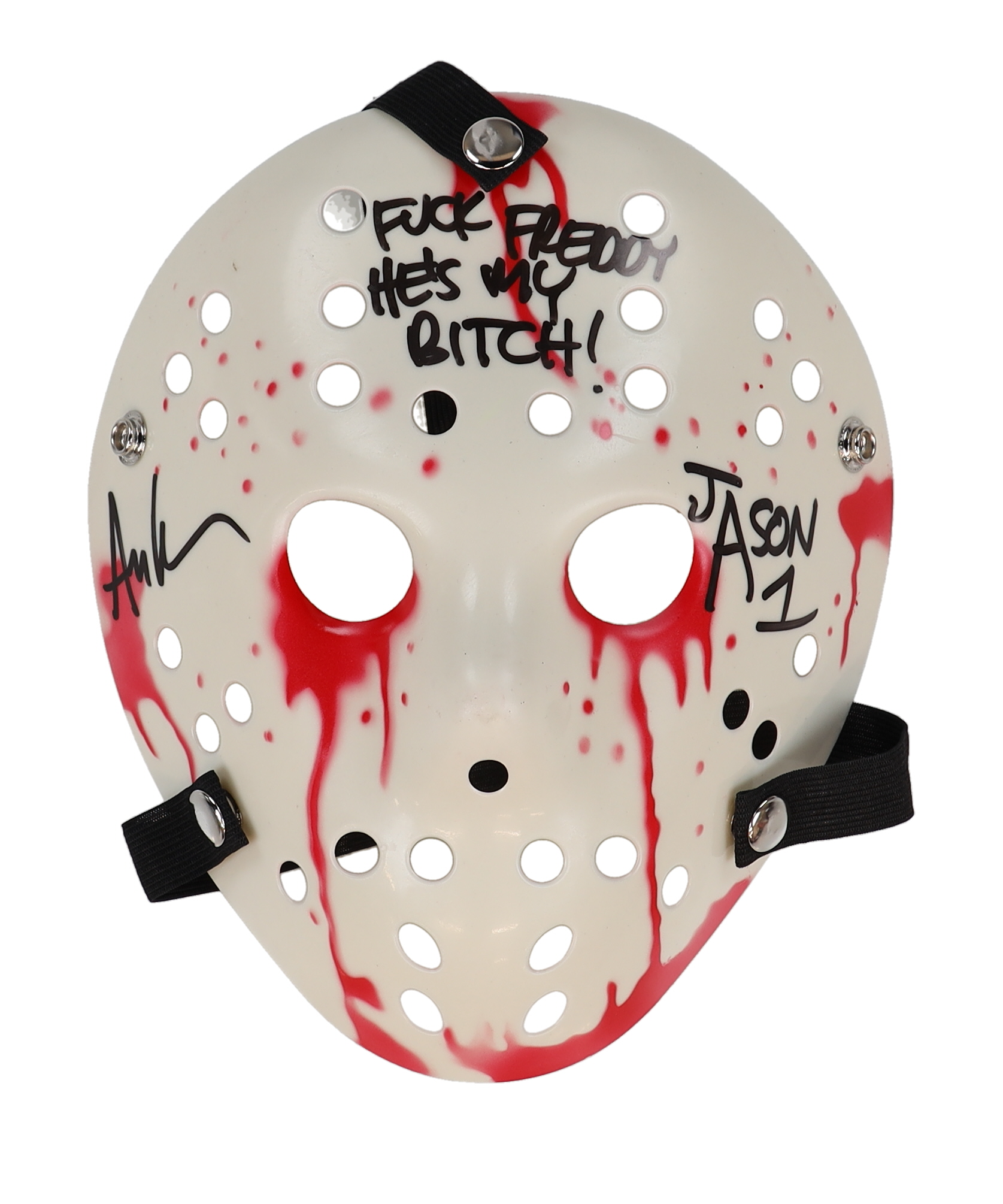 Ari Lehman Signed "Friday the 13th" Mask Inscribed "F*** Freddy He's My B****!" & "Jason 1" (Beckett) at PristineAuction.com Ari Lehman Signed "Friday the 13th" Mask Inscribed "F*** Freddy He's My B****!" & "Jason 1" (Beckett) at PristineAuction.com
