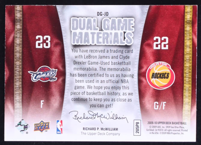 Clyde Drexler / LeBron James 2009-10 Upper Deck Game Materials Dual #DGJD at PristineAuction.com Clyde Drexler / LeBron James 2009-10 Upper Deck Game Materials Dual #DGJD at PristineAuction.com