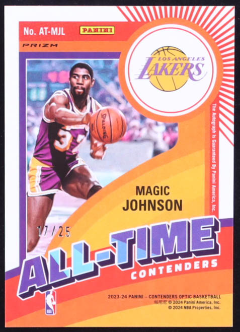 Magic Johnson 2023-24 Panini Contenders Optic All-Time Contenders Autographs #23 #17/25 at PristineAuction.com Magic Johnson 2023-24 Panini Contenders Optic All-Time Contenders Autographs #23 #17/25 at PristineAuction.com