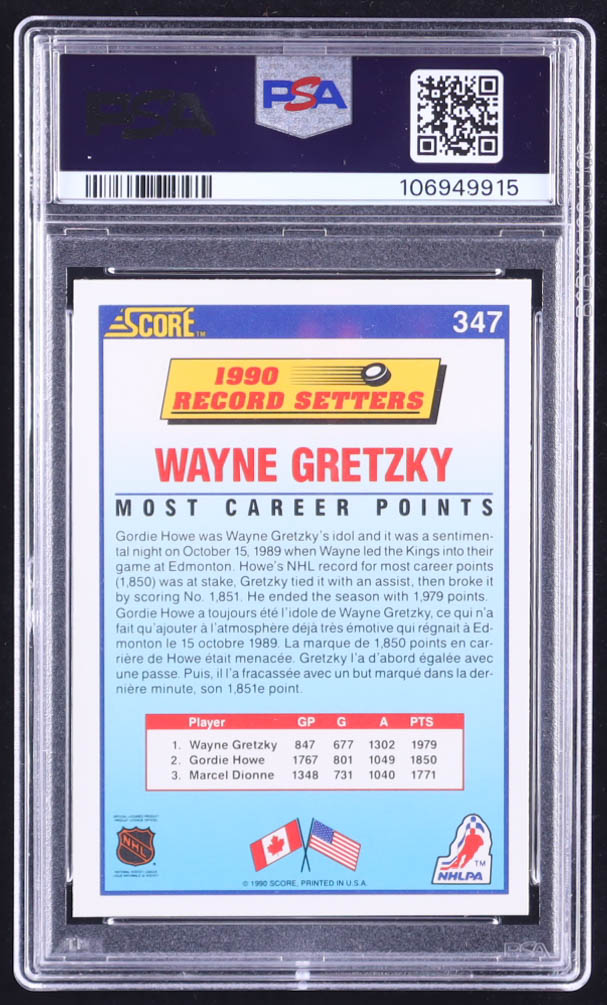 Wayne Gretzky 1990-91 Score Canadian #347 RB (PSA 10) at PristineAuction.com Wayne Gretzky 1990-91 Score Canadian #347 RB (PSA 10) at PristineAuction.com