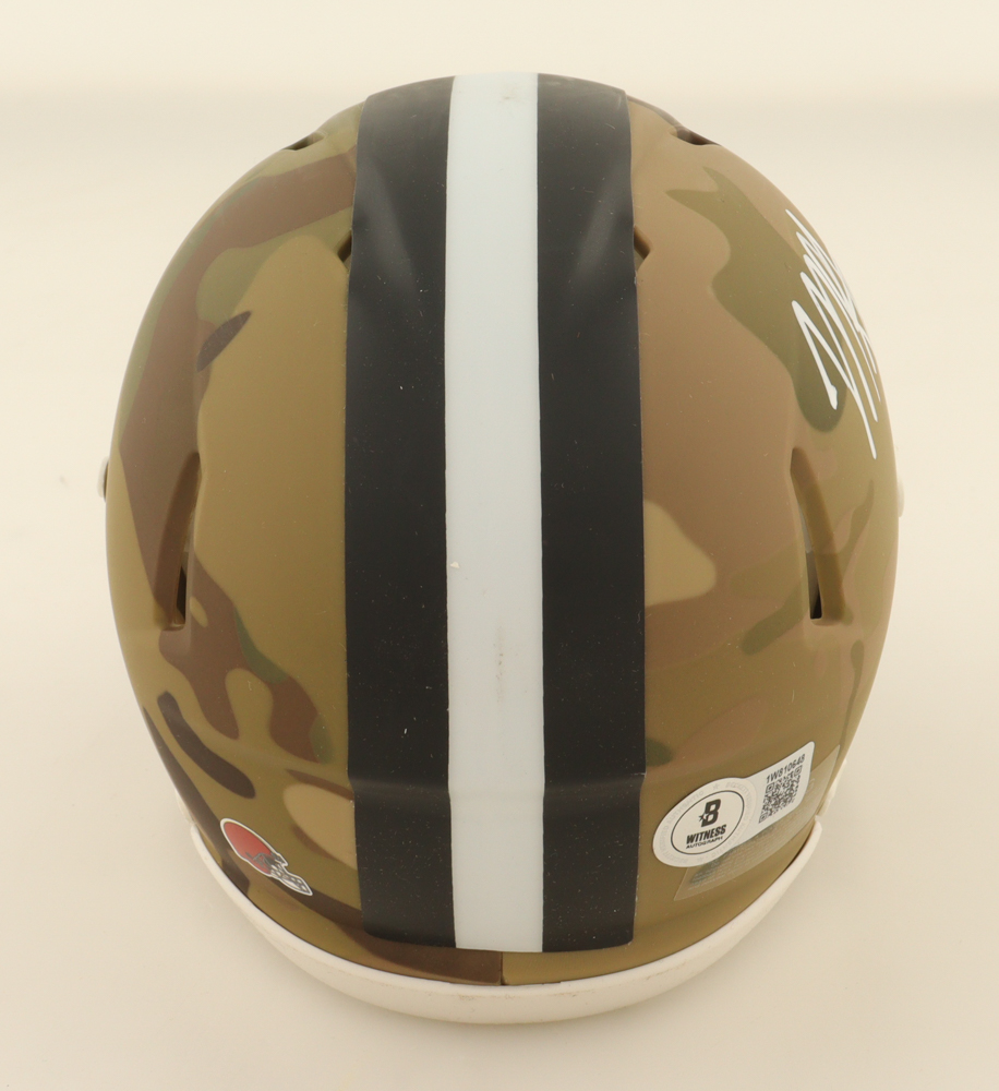 Myles Garrett Signed Browns Camo Alternate Speed Mini Helmet (Beckett) at PristineAuction.com Myles Garrett Signed Browns Camo Alternate Speed Mini Helmet (Beckett) at PristineAuction.com