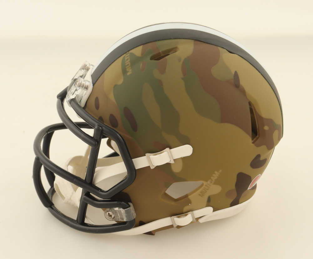 Myles Garrett Signed Browns Camo Alternate Speed Mini Helmet (Beckett) at PristineAuction.com Myles Garrett Signed Browns Camo Alternate Speed Mini Helmet (Beckett) at PristineAuction.com