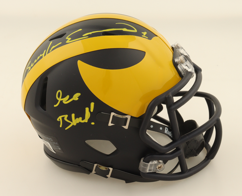 Braylon Edwards Signed Michigan Wolverines Speed Mini Helmet Inscribed "Go Blue!" (Beckett) at PristineAuction.com Braylon Edwards Signed Michigan Wolverines Speed Mini Helmet Inscribed "Go Blue!" (Beckett) at PristineAuction.com