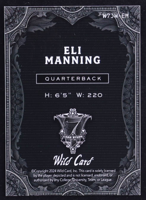 Eli Manning 2024 Wild Card 7 Card Studs Joker Prisms Hyper #W7JWEM #1/1 at PristineAuction.com Eli Manning 2024 Wild Card 7 Card Studs Joker Prisms Hyper #W7JWEM #1/1 at PristineAuction.com