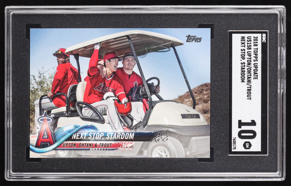 Justin Upton / Shohei Ohtani / Mike Trout 2018 Topps Update #US158 Next Stop, Stardom (SGC 10) at PristineAuction.com Justin Upton / Shohei Ohtani / Mike Trout 2018 Topps Update #US158 Next Stop, Stardom (SGC 10) at PristineAuction.com