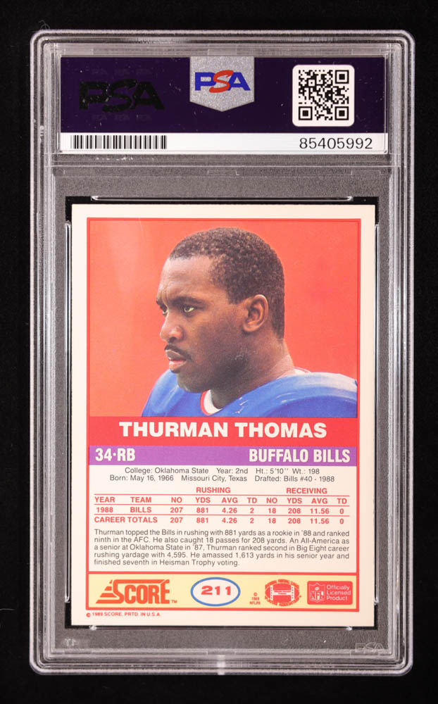Thurman Thomas 1989 Score #211 RC Inscribed "HOF 07" (PSA | Auto 10) at PristineAuction.com Thurman Thomas 1989 Score #211 RC Inscribed "HOF 07" (PSA | Auto 10) at PristineAuction.com