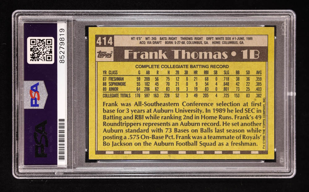 Frank Thomas Signed 1990 Topps #414 RC (PSA | Auto 10) at PristineAuction.com Frank Thomas Signed 1990 Topps #414 RC (PSA | Auto 10) at PristineAuction.com