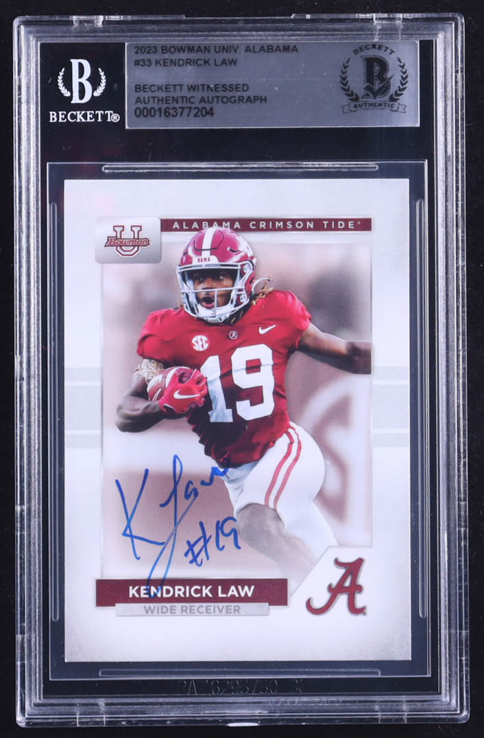 Kendrick Law Signed 2023 Bowman University Alabama #33 RC (BGS) at PristineAuction.com Kendrick Law Signed 2023 Bowman University Alabama #33 RC (BGS) at PristineAuction.com