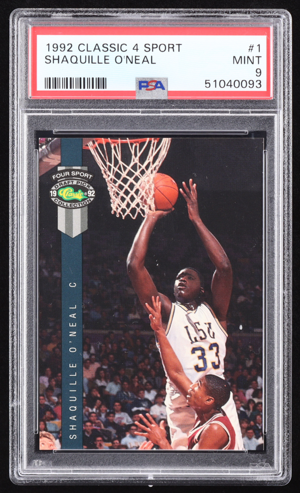 Shaquille O'Neal 1992 Classic Four Sport #1 RC (PSA 9) at PristineAuction.com Shaquille O'Neal 1992 Classic Four Sport #1 RC (PSA 9) at PristineAuction.com
