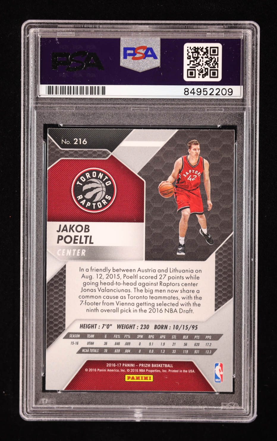 Jakob Poeltl Signed 2016-17 Panini Prizm #216 RC (PSA | Auto 10) at PristineAuction.com Jakob Poeltl Signed 2016-17 Panini Prizm #216 RC (PSA | Auto 10) at PristineAuction.com