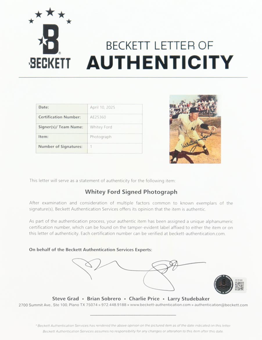 Whitey Ford Signed Yankees Custom Photo Plaque Display (Beckett) at PristineAuction.com Whitey Ford Signed Yankees Custom Photo Plaque Display (Beckett) at PristineAuction.com