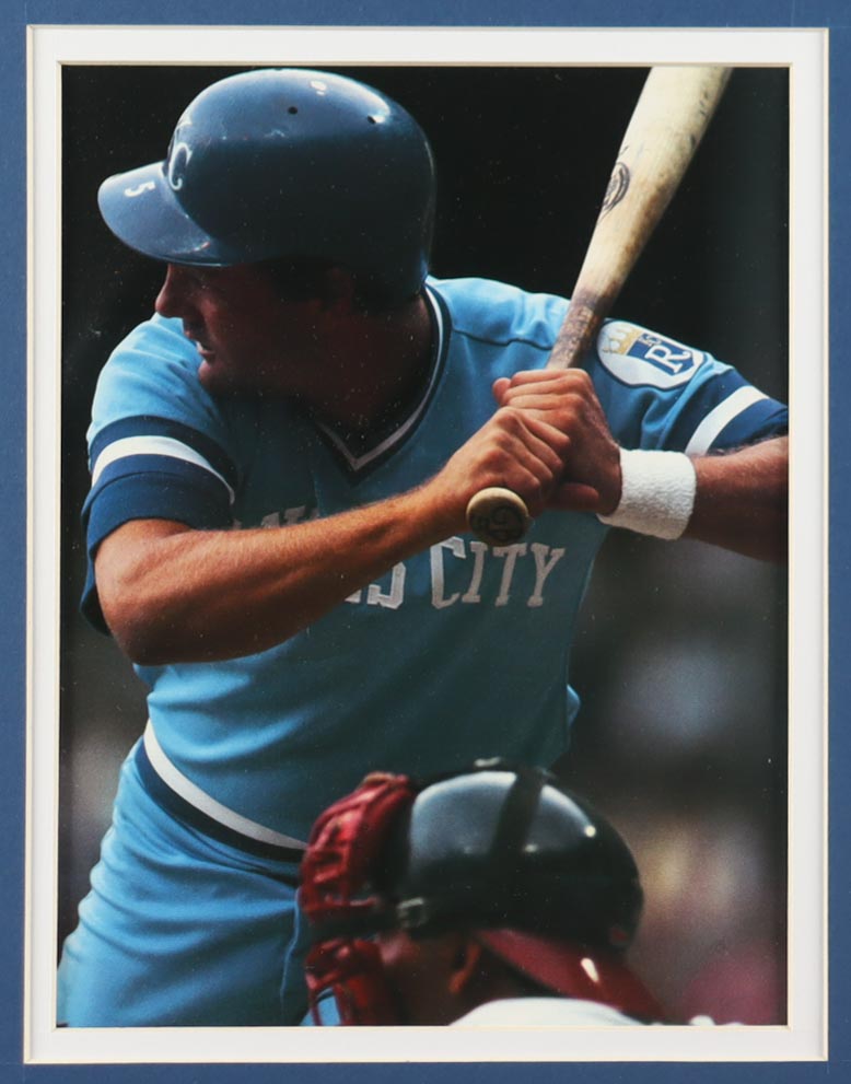 George Brett Signed Custom Framed Cut Display With Jersey, (2) Cloth team Logo Patches & World Series Gold Press Pin (PSA) at PristineAuction.com George Brett Signed Custom Framed Cut Display With Jersey, (2) Cloth team Logo Patches & World Series Gold Press Pin (PSA) at PristineAuction.com