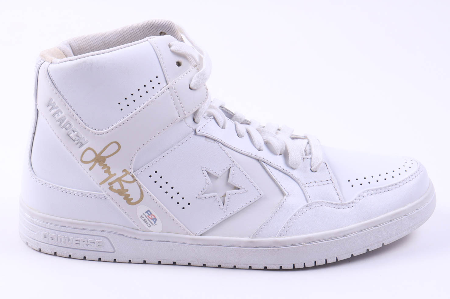 Larry Bird Signed Converse Weapon Basketball Shoe with Acrylic Display Stand (PSA) at PristineAuction.com Larry Bird Signed Converse Weapon Basketball Shoe with Acrylic Display Stand (PSA) at PristineAuction.com