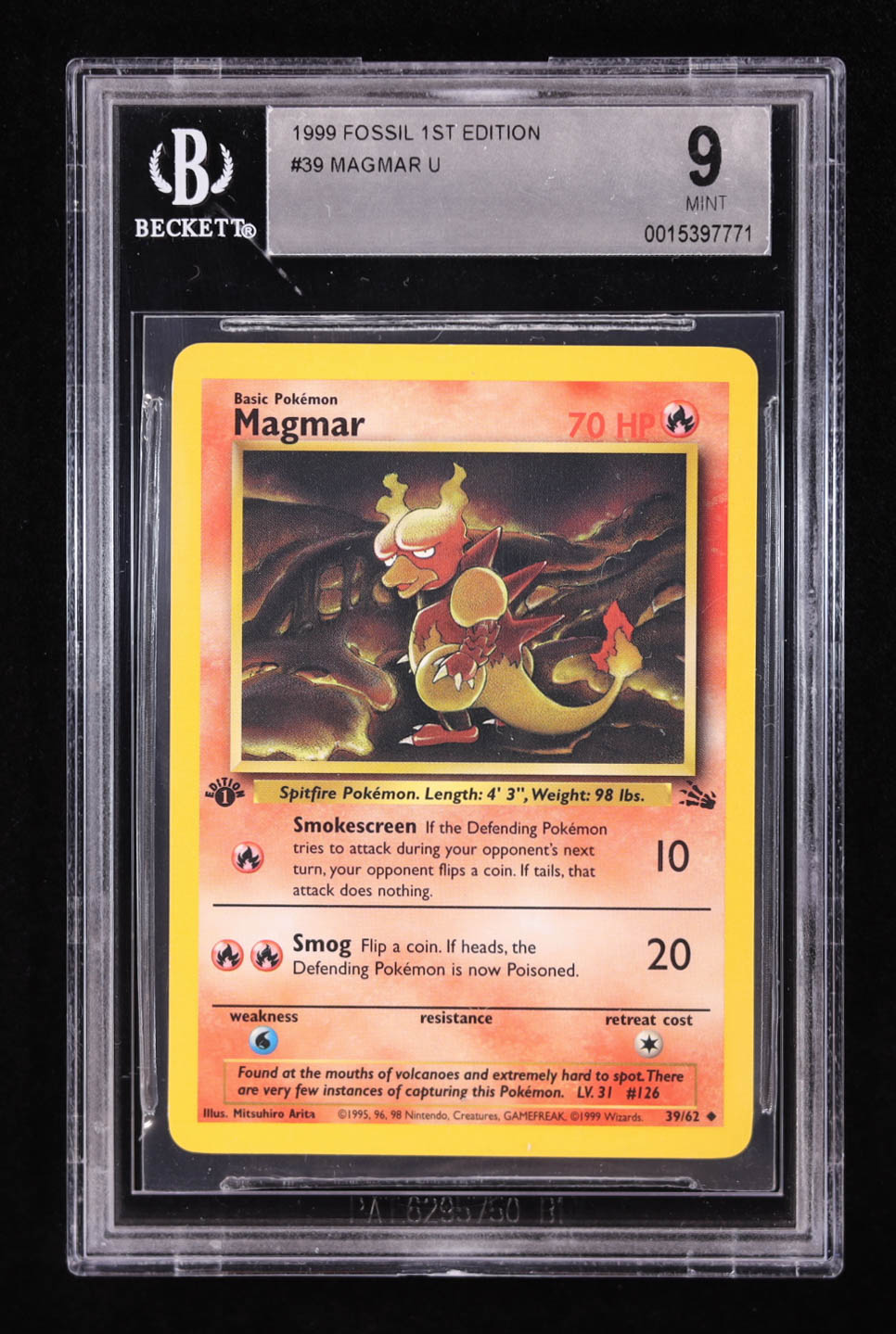 Magmar Pokemon 1999 Fossil #39 (BGS 9) at PristineAuction.com Magmar Pokemon 1999 Fossil #39 (BGS 9) at PristineAuction.com