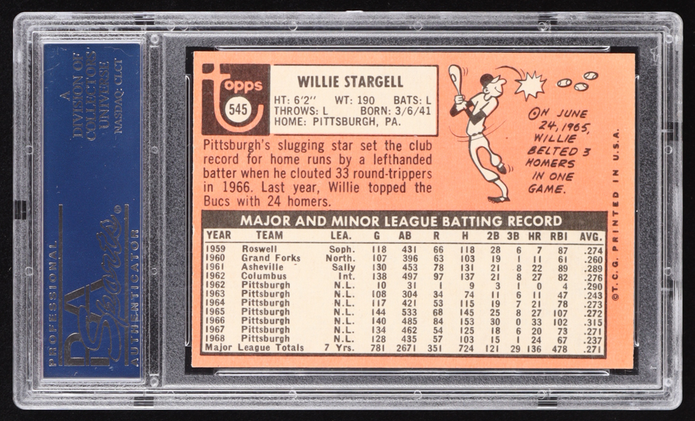 Willie Stargell 1969 Topps #545 (PSA 8) at PristineAuction.com Willie Stargell 1969 Topps #545 (PSA 8) at PristineAuction.com