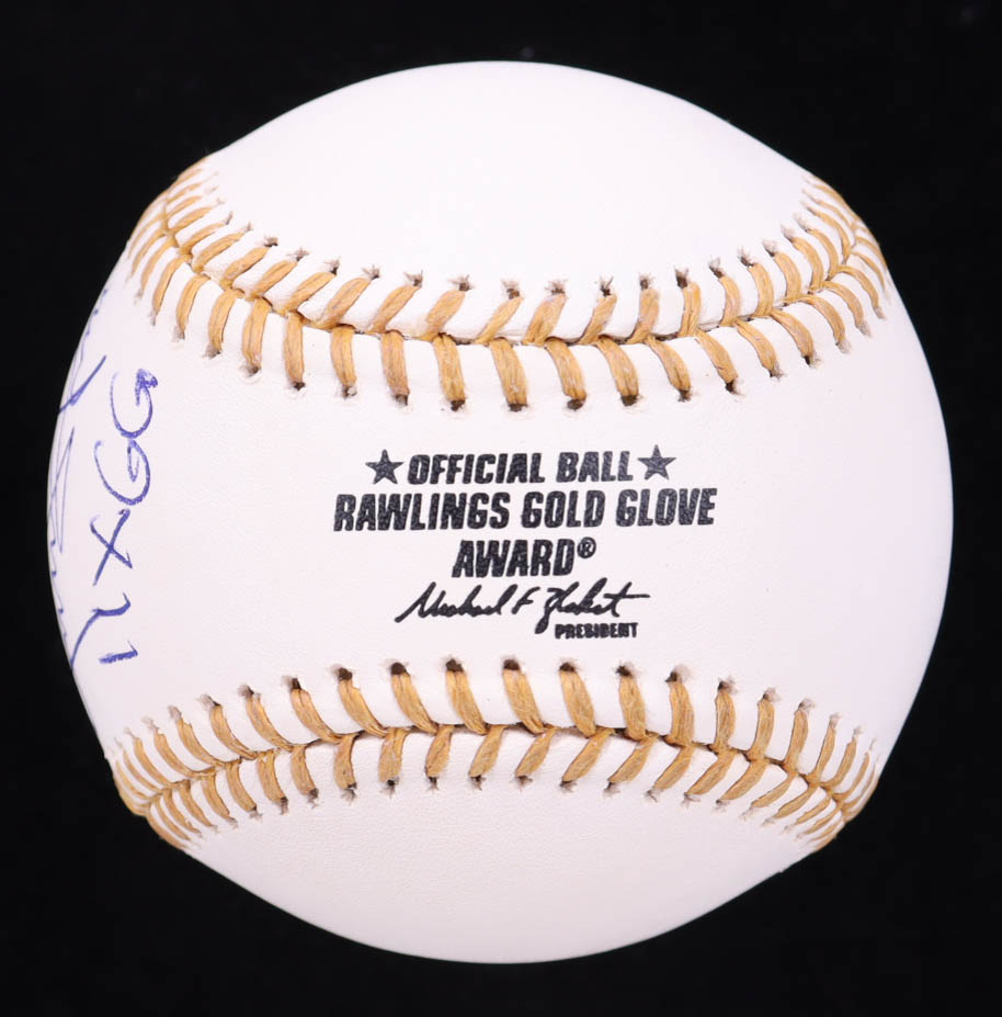 Omar Vizquel Signed Gold Glove Award Logo Baseball With Display Case Inscribed "11x GG" (Beckett) at PristineAuction.com Omar Vizquel Signed Gold Glove Award Logo Baseball With Display Case Inscribed "11x GG" (Beckett) at PristineAuction.com