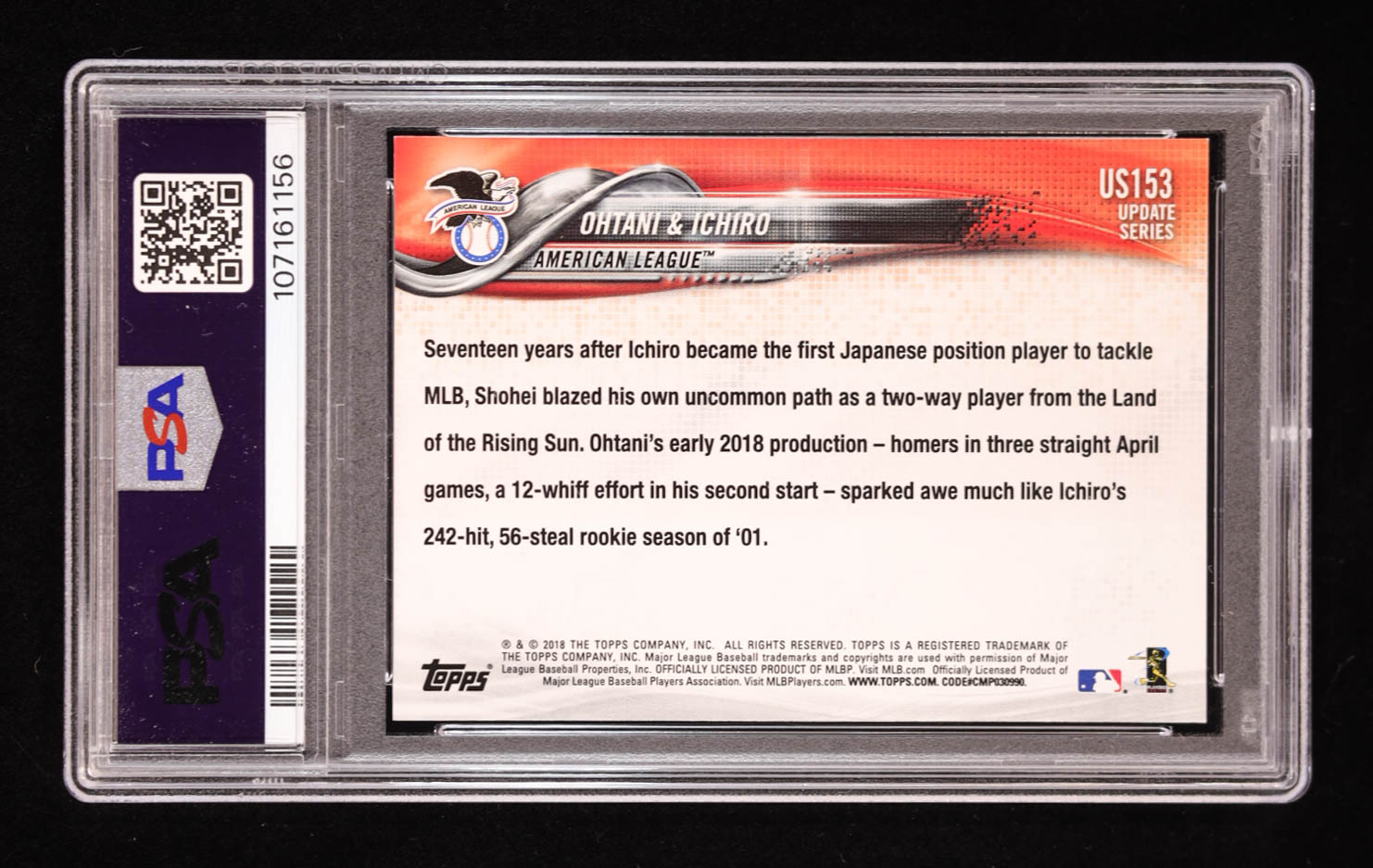Shohei Ohtani / Ichiro Suzuki 2018 Topps Update #US153 Japan's Finest (PSA 9) at PristineAuction.com Shohei Ohtani / Ichiro Suzuki 2018 Topps Update #US153 Japan's Finest (PSA 9) at PristineAuction.com