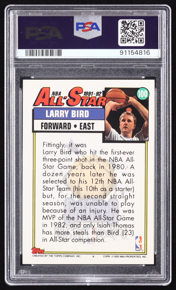 Larry Bird 1992-93 Topps #100 AS (PSA 10) at PristineAuction.com Larry Bird 1992-93 Topps #100 AS (PSA 10) at PristineAuction.com