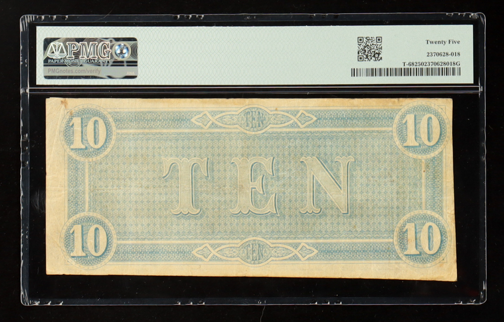 1864 Confederate States of America $10 Note, T-68 (PMG VF25) at PristineAuction.com 1864 Confederate States of America $10 Note, T-68 (PMG VF25) at PristineAuction.com