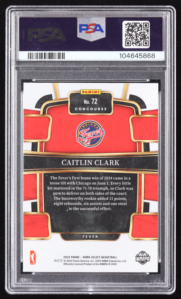 Caitlin Clark 2024 Select WNBA #72 RC (PSA 10) at PristineAuction.com Caitlin Clark 2024 Select WNBA #72 RC (PSA 10) at PristineAuction.com
