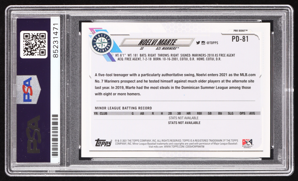 Noelvi Marte Signed 2021 Topps Pro Debut #PD81 RC (PSA) at PristineAuction.com Noelvi Marte Signed 2021 Topps Pro Debut #PD81 RC (PSA) at PristineAuction.com