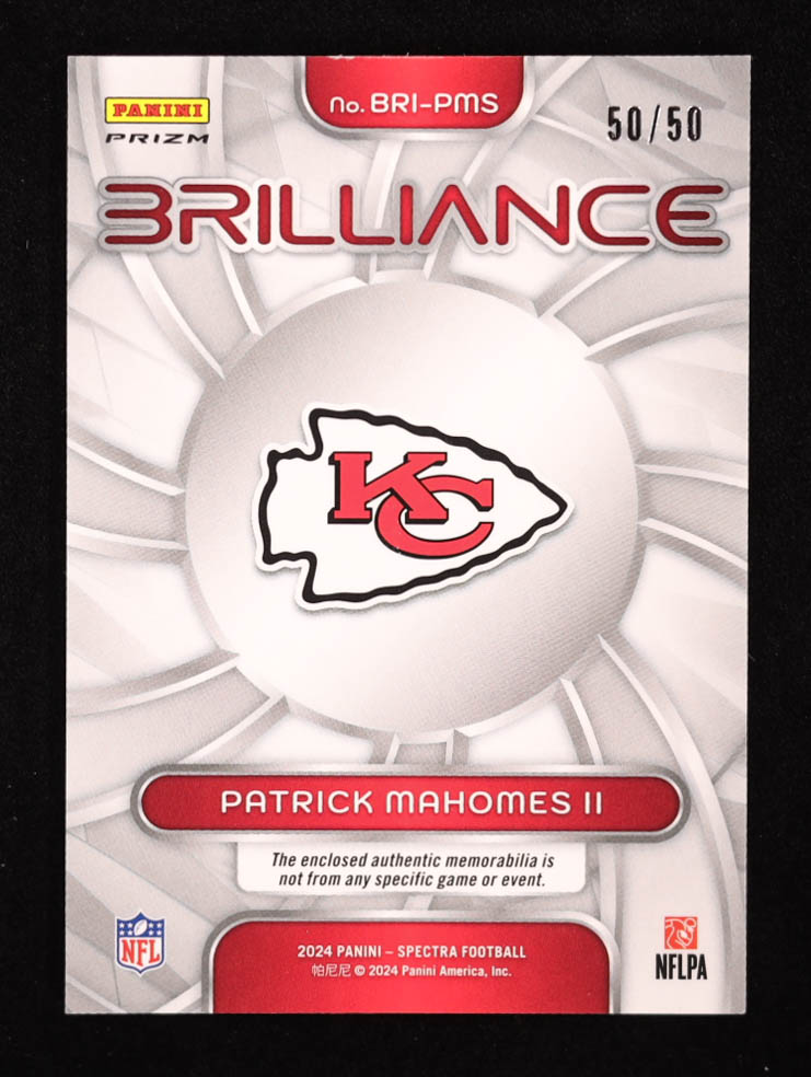 Patrick Mahomes II 2024 Panini Spectra Brilliance Materials Neon Blue #3 #50/50 at PristineAuction.com Patrick Mahomes II 2024 Panini Spectra Brilliance Materials Neon Blue #3 #50/50 at PristineAuction.com