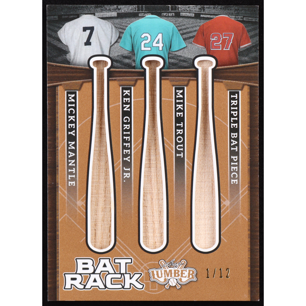 Mike Trout / Ken Griffey Jr. / Mickey Mantle 2024 Leaf Bat Rack Tripple ...