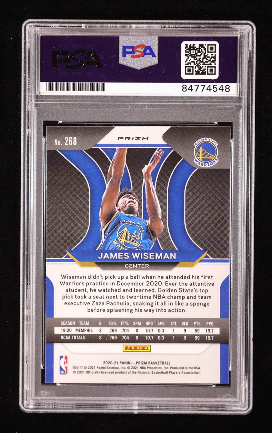 James Wiseman Signed 2020-21 Panini Prizm Disco #268 RC (PSA | Auto Grade 10) at PristineAuction.com James Wiseman Signed 2020-21 Panini Prizm Disco #268 RC (PSA | Auto Grade 10) at PristineAuction.com