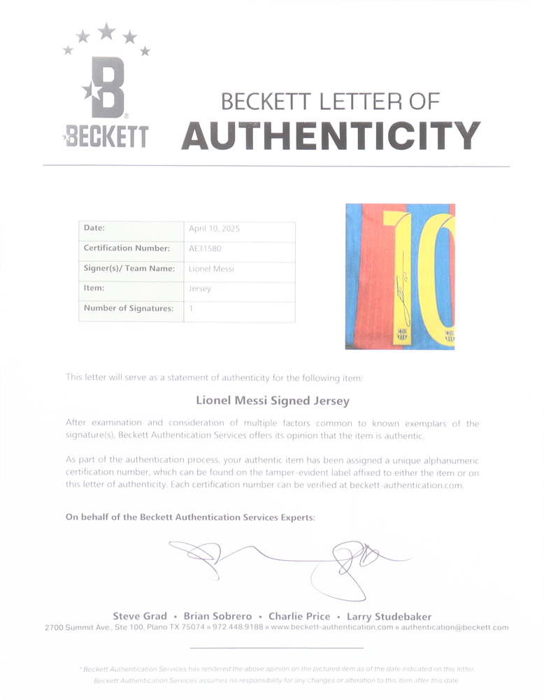 Lionel Messi Signed FC Barcelona Authentic Nike Jersey Inscribed "LEO" (Beckett & Icons) at PristineAuction.com Lionel Messi Signed FC Barcelona Authentic Nike Jersey Inscribed "LEO" (Beckett & Icons) at PristineAuction.com
