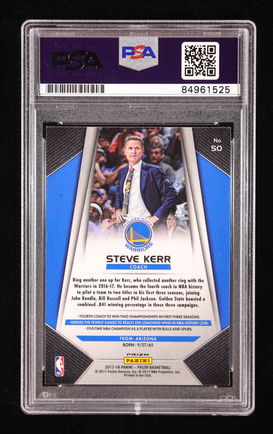 Steve Kerr Signed 2017-18 Panini Prizm Prizms Red, White & Blue Prizm #50 (PSA | Auto Grade 10) at PristineAuction.com Steve Kerr Signed 2017-18 Panini Prizm Prizms Red, White & Blue Prizm #50 (PSA | Auto Grade 10) at PristineAuction.com