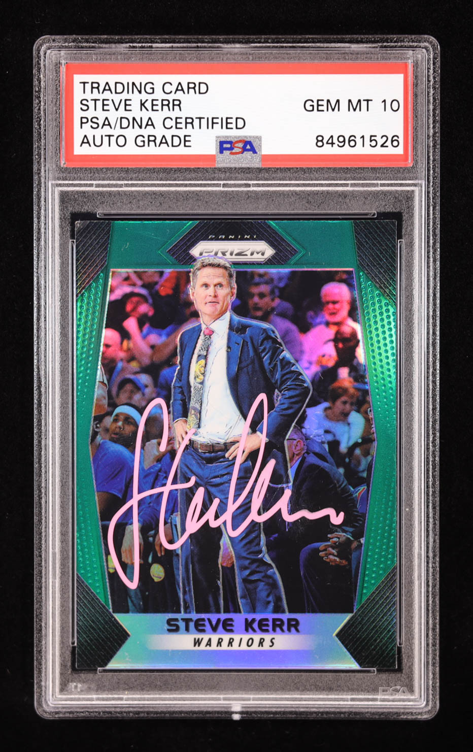 Steve Kerr Signed 2017-18 Panini Prizm Prizms Green Prizm #50 (PSA | Auto Grade 10) at PristineAuction.com Steve Kerr Signed 2017-18 Panini Prizm Prizms Green Prizm #50 (PSA | Auto Grade 10) at PristineAuction.com