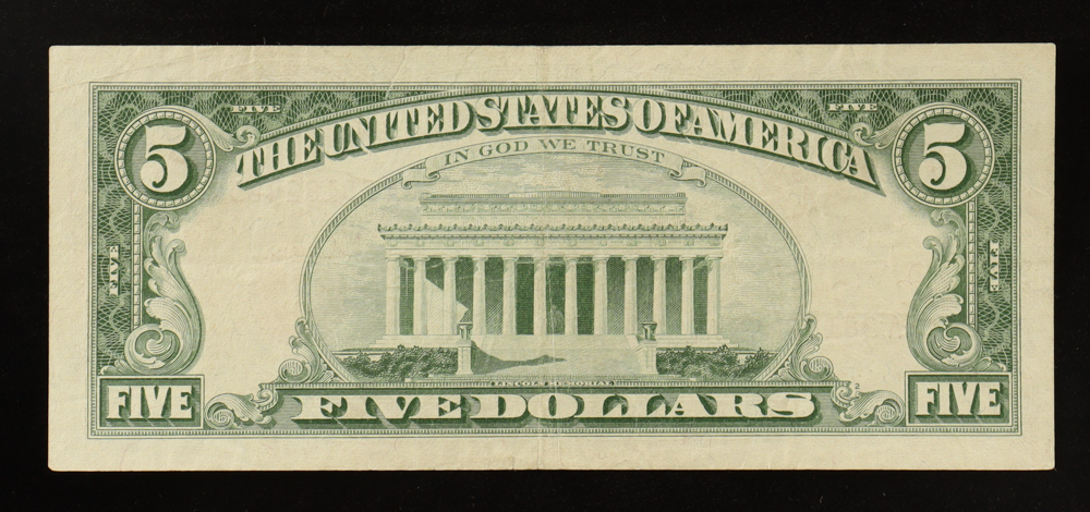 1963 U.S. $5 Legal Tender Note, Red Seal (AA Block) Fr.1536 Signed: Granahan / Dillon at PristineAuction.com 1963 U.S. $5 Legal Tender Note, Red Seal (AA Block) Fr.1536 Signed: Granahan / Dillon at PristineAuction.com