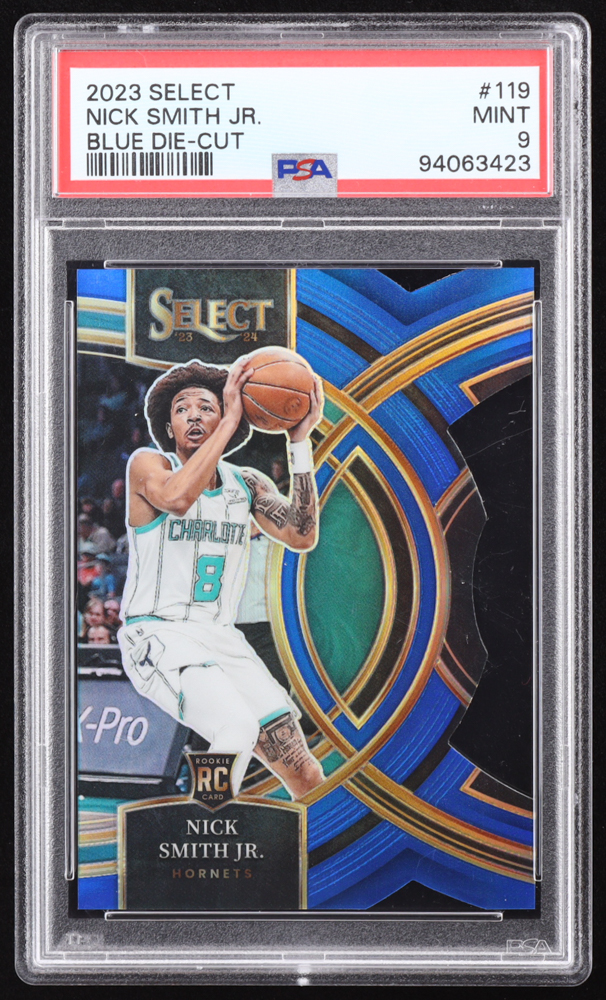 Nick Smith Jr. 2023-24 Select Prizms Blue Die-Cut #119 RC #77/249 (PSA 9) at PristineAuction.com Nick Smith Jr. 2023-24 Select Prizms Blue Die-Cut #119 RC #77/249 (PSA 9) at PristineAuction.com