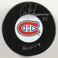 Guy Carbonneau Signed Canadiens Logo Hockey Puck Inscribed "HOF 19" (Schwartz) at PristineAuction.com