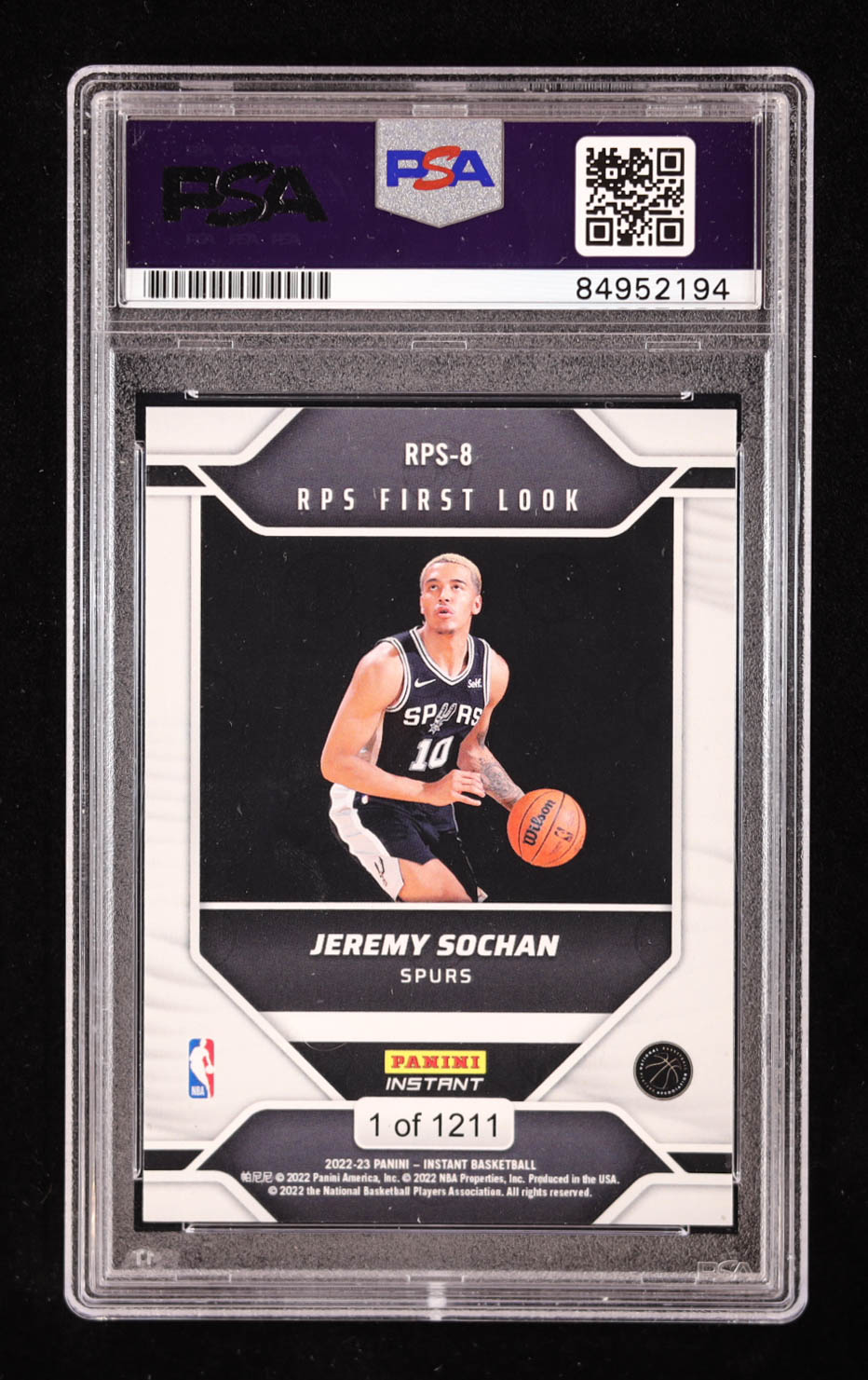 Jeremy Sochan Signed 2022-23 Panini Instant RPS First Look #RPS8 RC (PSA | Auto 10) at PristineAuction.com Jeremy Sochan Signed 2022-23 Panini Instant RPS First Look #RPS8 RC (PSA | Auto 10) at PristineAuction.com