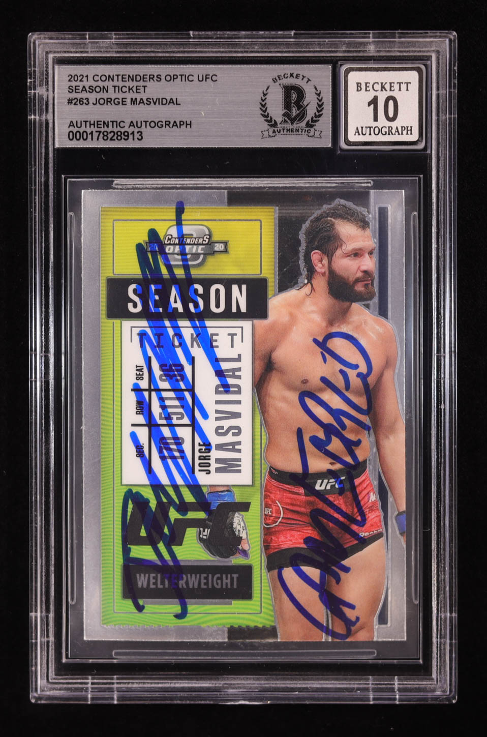 Jorge Masvidal Signed 2021 Panini Contenders Optic Season Ticket UFC #263 (BGS | Auto 10) at PristineAuction.com Jorge Masvidal Signed 2021 Panini Contenders Optic Season Ticket UFC #263 (BGS | Auto 10) at PristineAuction.com